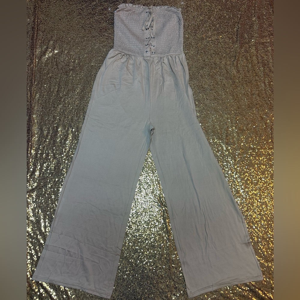 Tan Strapless Jumpsuit